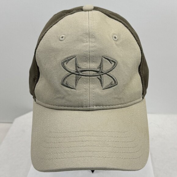 Under Armour Adjustable Tan Mesh Trucker Hat Embroidered Free Fit Snapback Cap - Picture 1 of 9